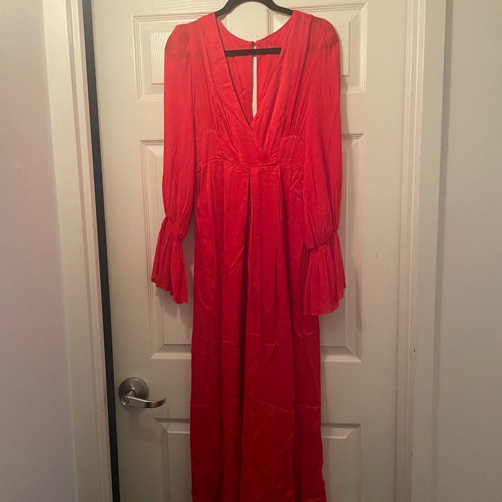 Not Your Baby Long Sleeve Wide Leg Satin Jumpsuit